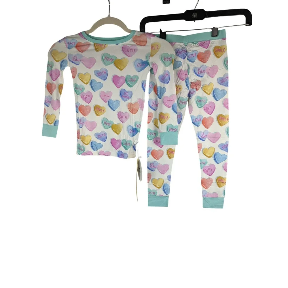 Little Sleepies Conversation Heart Bamboo Pajama Set 4T Pastel Valentine PJs NEW